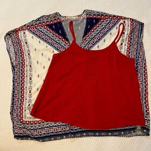 Red Camisole with Patterned Tunic
